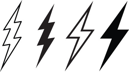 Lightning Icon, Thunderbolt Symbol in Line  Vector on White Background