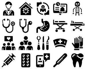 Fototapeta premium Medicine and Healthcare vector icon set with medical symbols and tools
