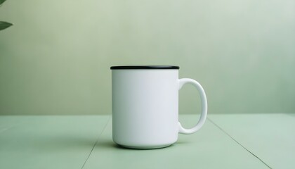 Mockup de caneca branca centralizada sobre fundo verde &ndash; espa&ccedil;o para personaliza&ccedil;&atilde;o