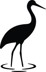 Silhouette heron standing in water minimalist vector illustration