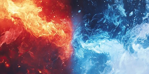 Fototapeta premium A background of fire and ice, symbolizing the duality between hot vs cold