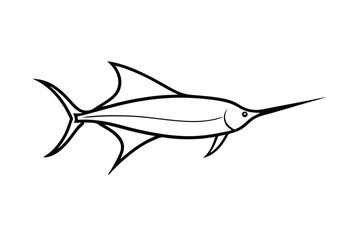Sailfish with elongated dorsal fin racing across ocean waves Line Art Vector illustration
