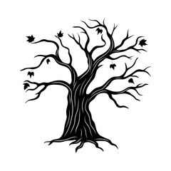 Bare spooky tree silhouette. Halloween element decoration creepy tree. Line art collection 