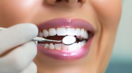 A dental hygienist performing a teeth whitening procedure in a modern dental clinic, with whitening tools and dental equipment visible, Aesthetic style