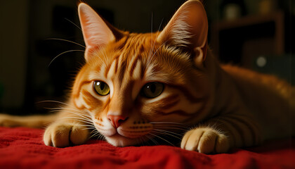 Who else is this?: a beautiful ginger cat stares at one point, mesmerized, while lying on the couch