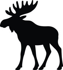 Silhouette moose standing black flat design vector illustration