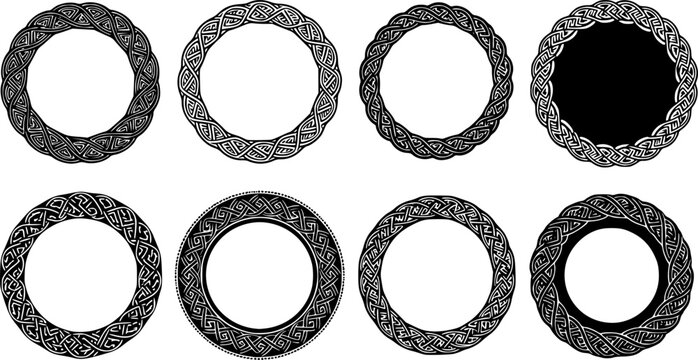 Celtic circle frames. Vintage round border frames with celtic knots, knotted braid ornaments northern Irish motifs. Circular magical patterns vector
