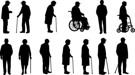vector set of senior silhouettes collection
