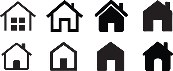 House Icon Silhouette, Home or Building Symbol in Line and Silhouette Vector Style on White Background