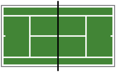 Overhead Green Tennis Court with net, isolated