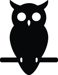 Silhouette owl perched branch simple black vector illustration