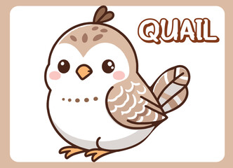 Cute little quail happy smile cartoon illustration.