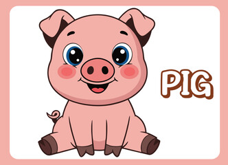 Cute little pig happy smile cartoon illustration.