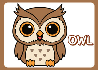 Cute little  owl  happy smile cartoon illustration.