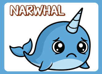 Cute little  narwhal  happy smile cartoon illustration.