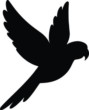 Silhouette parrot flying wings spread flat vector illustration
