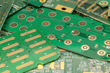 Gold Components in Electronics and PCBs Ready for Recycling Close Up