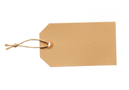 Isolated blank tag with string for price or gift card, tan color on transparent background - Powered by Adobe