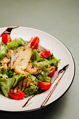 a dish in a restaurant on an olive background