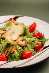 a dish in a restaurant on an olive background