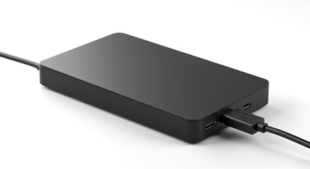 Black usb hub docking station for laptop or computer with multiple ports for data transfer and charging