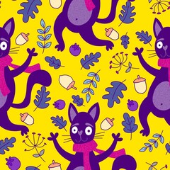 Halloween animals seamless cats pattern for wrapping paper and kids and fabrics