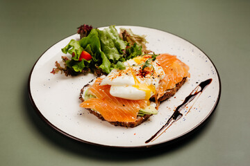 a dish in a restaurant on an olive background