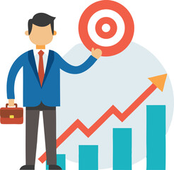 Businessman achieving goals target success growth chart