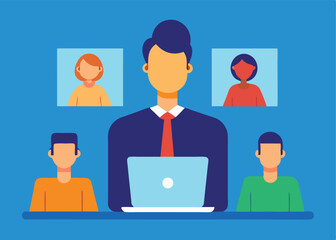 Businessman leading virtual team meeting online collaboration