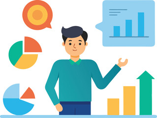 Businessman presenting data charts and graphs showing growth