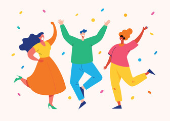 Diverse friends celebrating joyfully with confetti