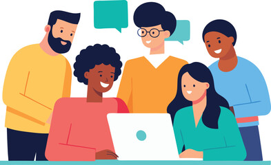 Diverse team collaboration laptop brainstorming project
