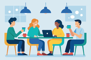 Diverse team collaboration coffee break laptop meeting