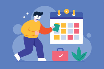 Man adding event to calendar schedule planning organization