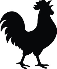 Silhouette rooster stands proudly monochrome vector illustration