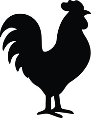 Silhouette rooster standing proud isolated vector illustration