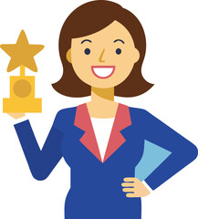 Successful businesswoman holding a golden star award