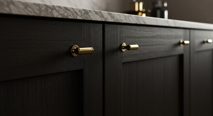 Dark Wood Cabinetry Golden Handles Design Kitchen Renovation Modern Luxury Home Interior Design