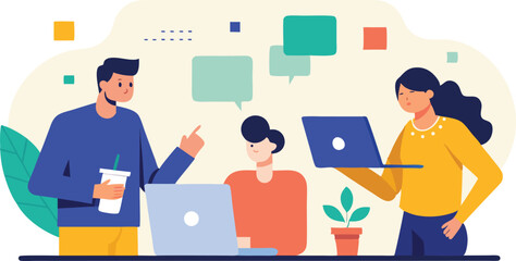 Team collaboration using laptops and communication bubbles