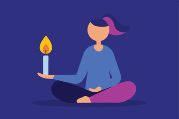 Woman meditating peacefully holding a lit candle
