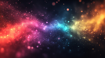 Blurred colorful warm rainbow light leaks on black background with dust texture, creating a defocused retro film analog effect. Perfect for overlays, screen filters, and vintage aesthetic designs.

