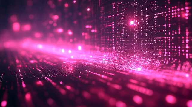 Abstract pink technology background with horizontal lines and blocks, symbolizing digital data transfer and network systems. Ideal for business presentations and futuristic tech concepts.

