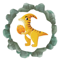 cartoon scene with dinosaur animal dino prehistoric element button illustration for children