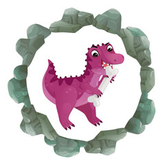 cartoon scene with dinosaur animal dino prehistoric element button illustration for children