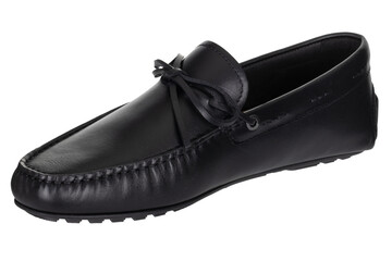 Elegant Black Leather Loafer Shoe Angled View