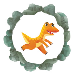 cartoon scene with dinosaur animal dino prehistoric element button illustration for children