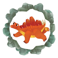 cartoon scene with dinosaur animal dino prehistoric element button illustration for children