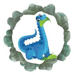 cartoon scene with dinosaur animal dino prehistoric element button illustration for children