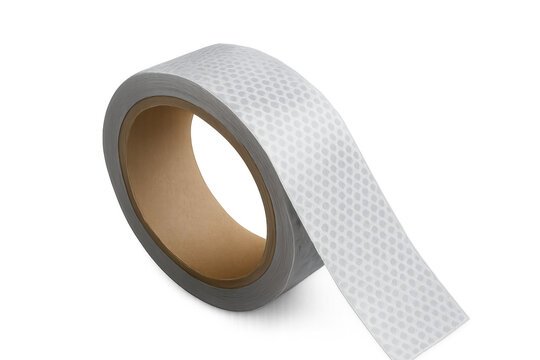 White reflective safety tape unrolled on transparent background, ideal for enhancing visibility and safety in low-light conditions