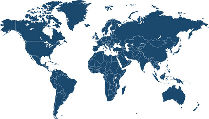 World map. Blue modern vector map. Silhouette map